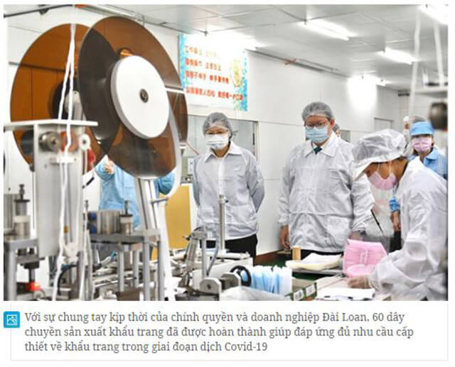 【Vietnam】Sản xuất khẩu trang: Thành tựu đáng ghi nhận của Đài Loan trong phòng chống dịch bệnh