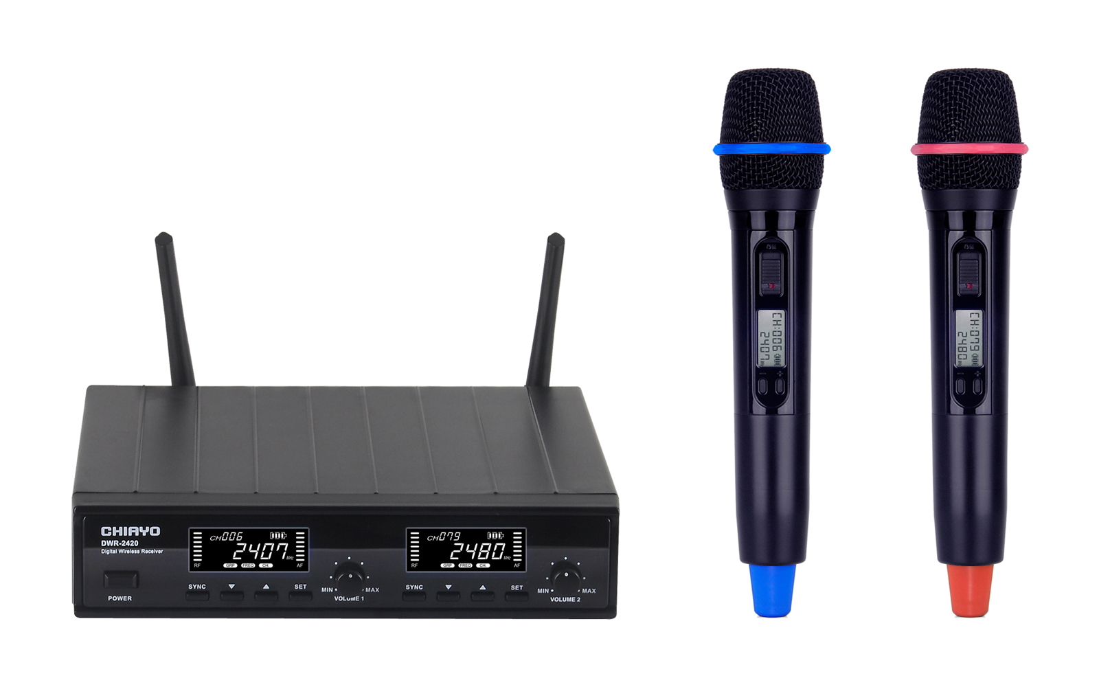 2.4G digital dual channel auto sync wireless microphone system