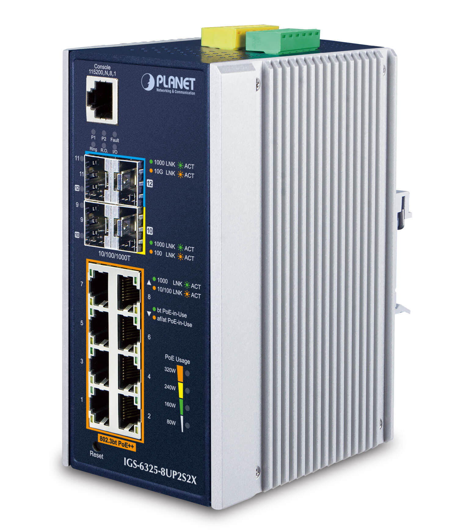 L3 Industrial 8-Port 90-Watt PoE++ Managed Ethernet Switch with 20G SFP+ Uplink / PLANET Technology Corporation