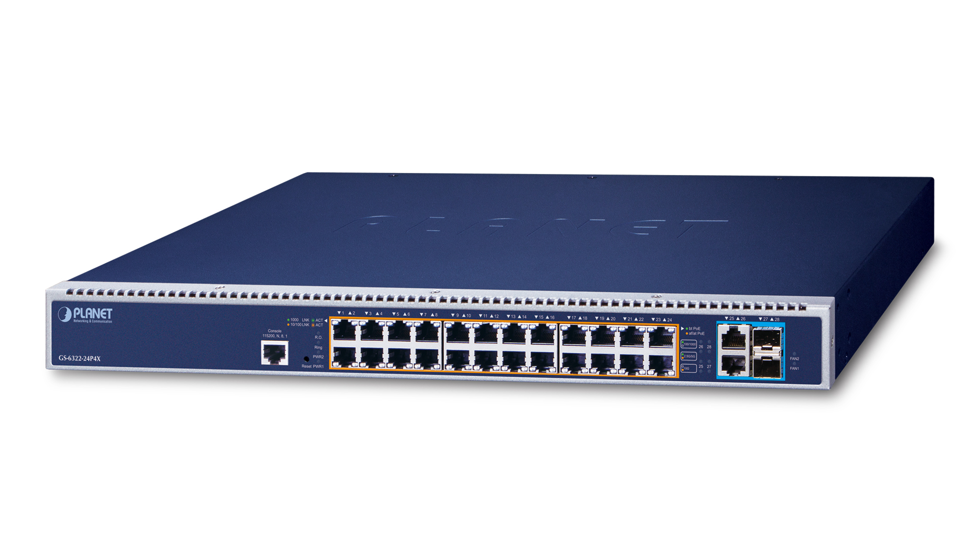 L3 24-port 802.3bt 95W PoE Managed Switch with 40G Uplink and 2400W Swappable Redundant Power System