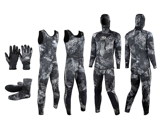 Black Camo Spearfishing wetsuit and accessories-Aropec Sports Corp.