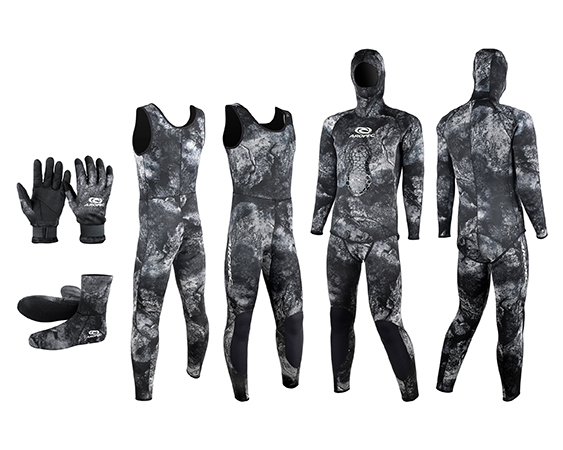 Black Camo Spearfishing wetsuit and accessories / Aropec Sports Corp.