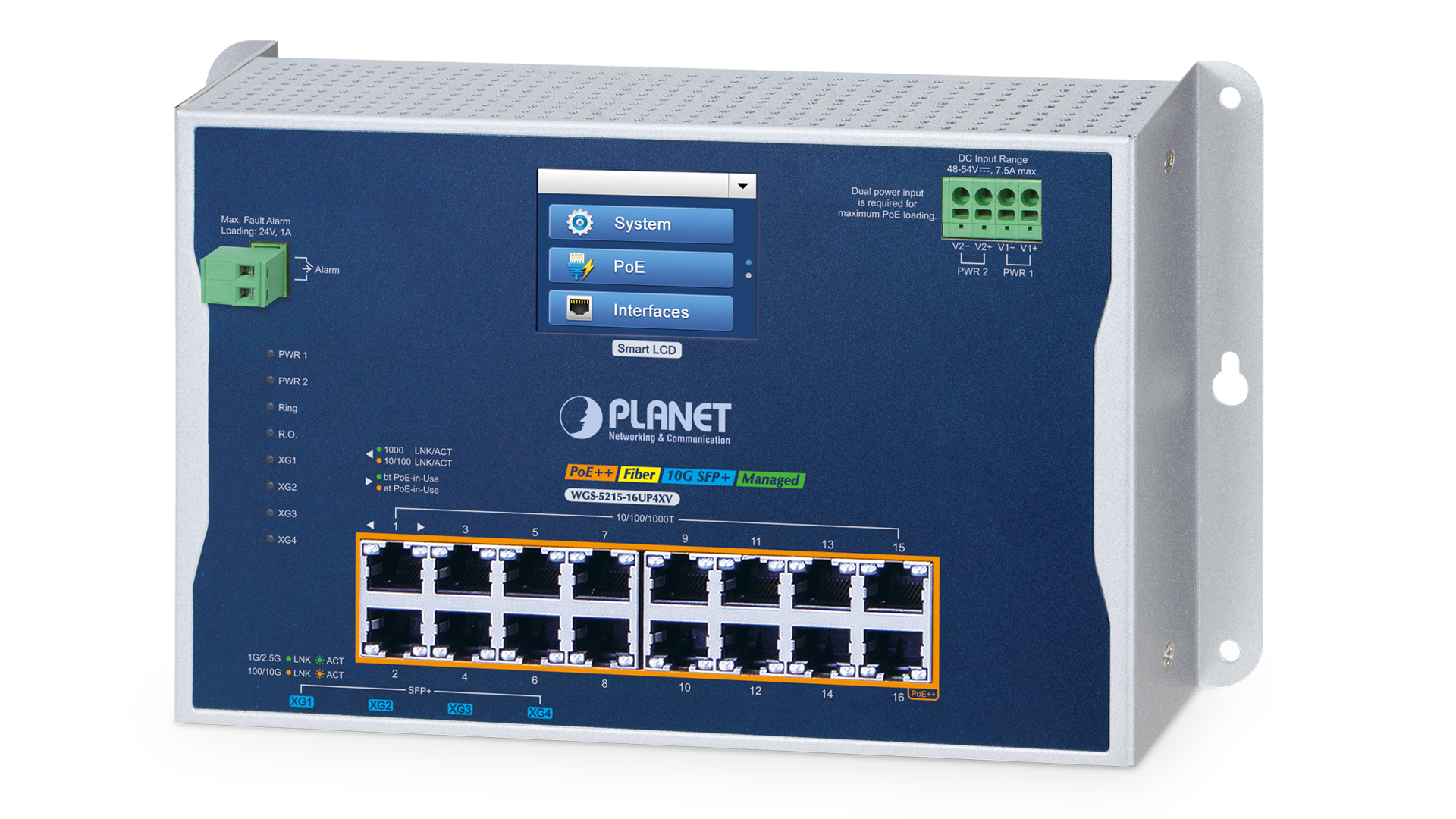 彩色觸控 LCD 扁平式95瓦PoE網管交換器